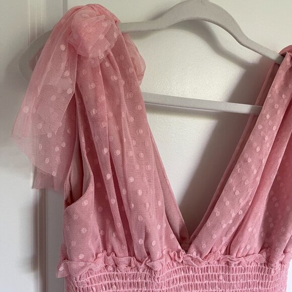 Pink Tulle Dress with tie on shoulder - Picture 3 of 4